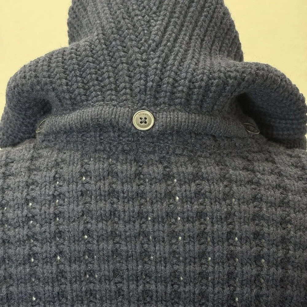 Tommy Hilfiger Waffle Chunky Knit Wool Bld Cardigan Womens L Sweater Collar Hood - Picture 8 of 11
